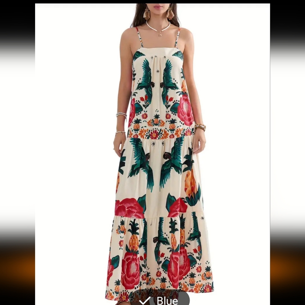 Beautiful tribal print in luxurious bright colored print square neck maxi dress - Picture 4 of 13